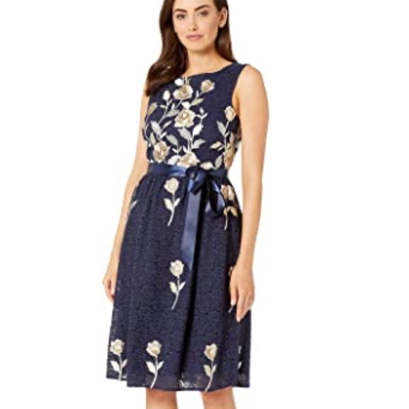 Tahari Dresses & Skirts - NEW Tahari ASL Navy Lace Floral Embroidery Climbing Vine Dress 10P